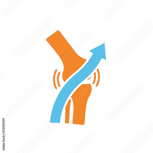 Dynamic illustration of a human knee joint with an upward arrow, representing orthopedic health, recovery, and enhanced physical activity.