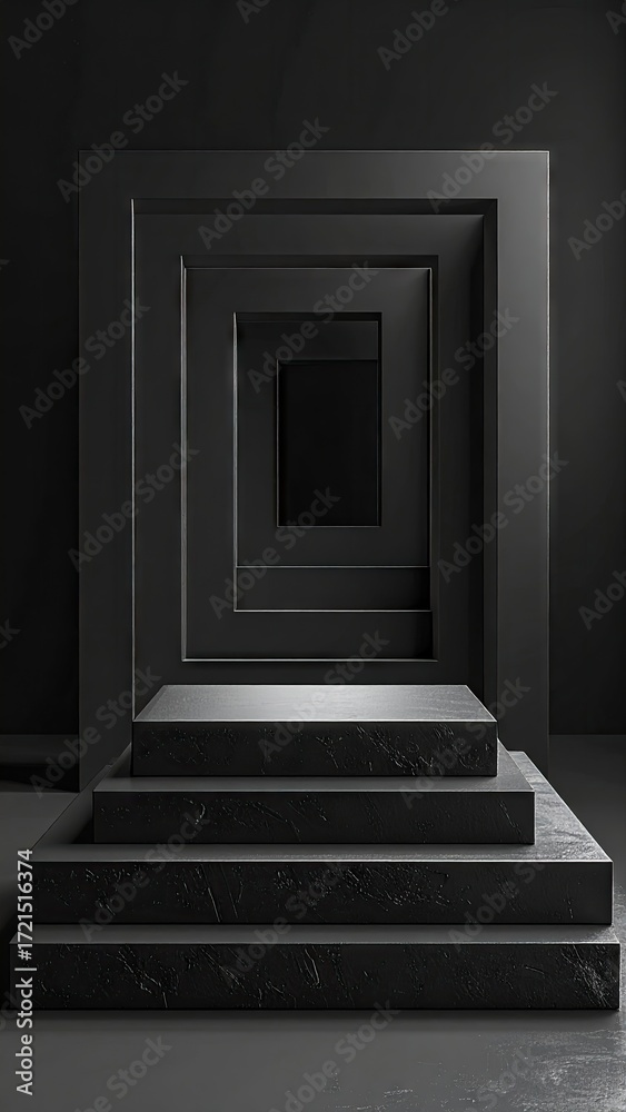 Fototapeta premium Dark Abstract Stairway with Multiple Frames.