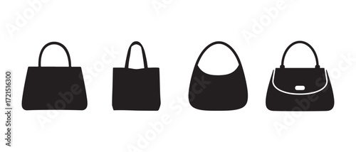 black handbag silhouettes isolated on white background.