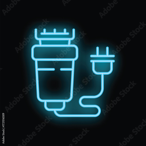 Glowing neon line electric hair clipper icon isolated on black background for your design, concept of barbershop