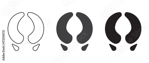 animal hoof print icons. isolated on white background in three styles.