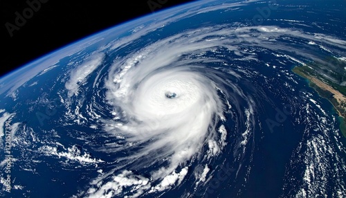 Fotografi Powerful hurricane swirls over the ocean, captured from space, showcasing the ra