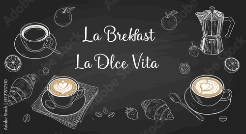 Chalkboard Illustration of Italian Breakfast Delights with Elegant Typography