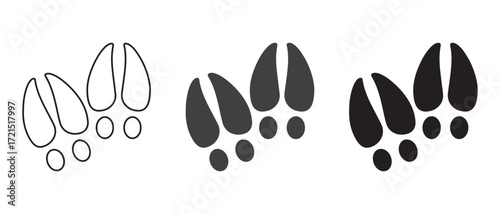 Deer tracks icons. isolated on white background in different styles and shades.