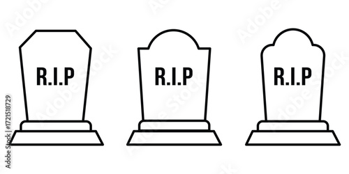 tomb stone icon vector thin outline. tombstone icon set.