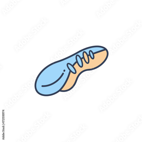 This minimalist vector icon showcases a comfortable blue and beige orthopedic shoe insole, providing essential arch support and cushioning for footwear.