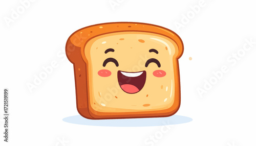 Delightful cartoon illustration of a cheerful and happy slice of golden-brown toast, perfect for breakfast themes and food-related designs, radiating warmth and cuteness