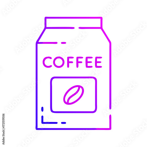 A coffee bag, with a gradient color design, coffee bean icon. 
