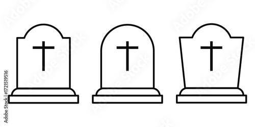tomb stone icon vector thin outline. tombstone icon set.