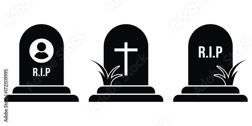 Simple tombstone icon set. tomb stone  vector icon .