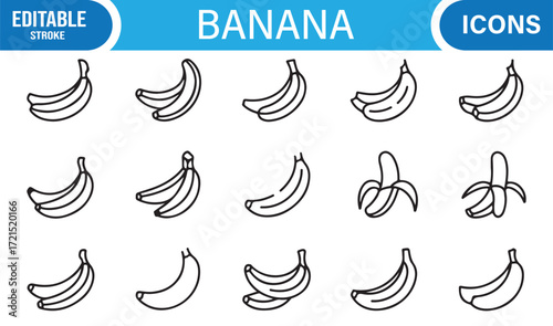 Organic banana vector symbol collection for diet, health, and wellness.