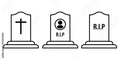 tomb stone icon vector thin outline. tombstone icon set.