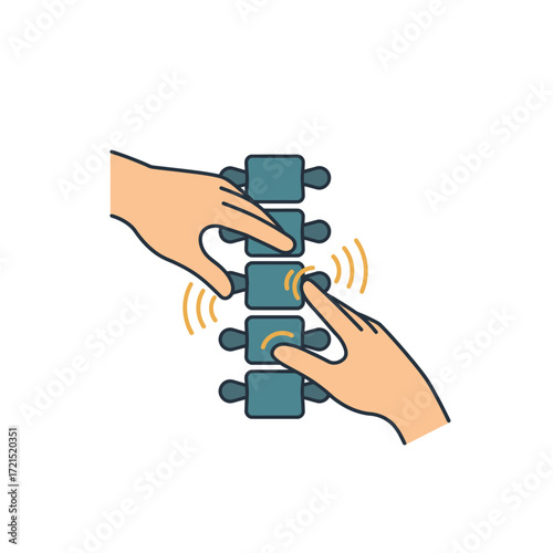 An illustrative depiction of hands performing a chiropractic adjustment on a human spine, symbolizing therapeutic intervention for back pain relief and spinal health.