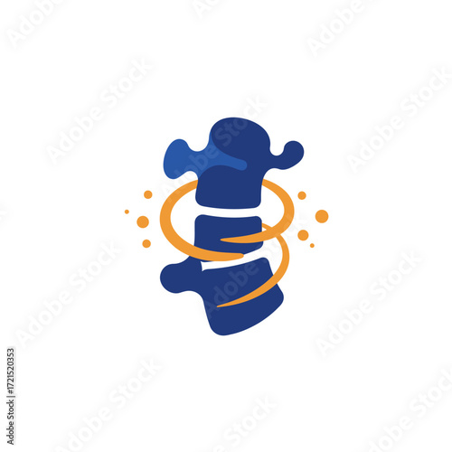 A vibrant blue human spine illustration, encircled by dynamic orange rings, symbolizes effective chiropractic care and holistic wellness for back health.