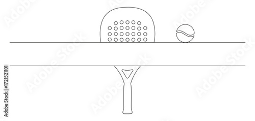Line art of a padel racket and ball with curved and twisting lines. Trending sports concept. vector illustration