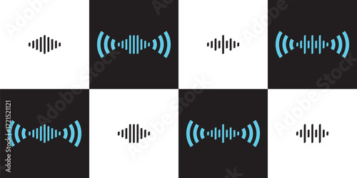 Set of sound wave icon.Sound wave icon for voice recognition in virtual assistant, speech signal. Abstract audio wave, voice command control, outline acoustic waveform.