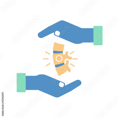 A modern illustration shows two hands protecting a stylized human spine, symbolizing essential medical care, pain relief, and comprehensive spinal health.