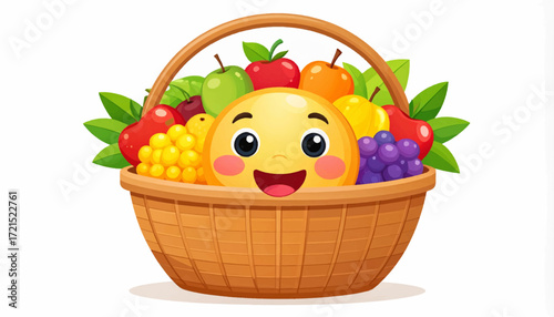 Cheerful Basket A Basket of Fruits With A Smiling Face