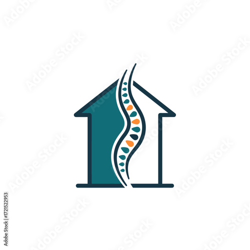 A modern logo design showcasing a stylized human spine within a house outline, symbolizing comprehensive chiropractic care, spinal health, and holistic wellness.
