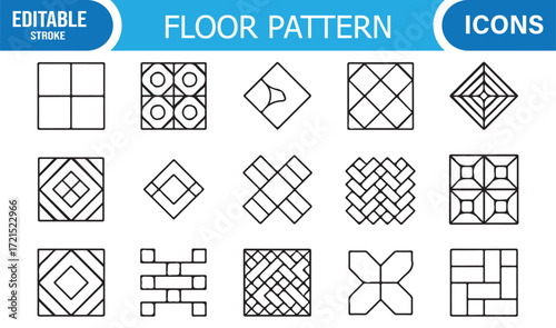 Floor layout, parquet, and texture vector icons set for architecture.