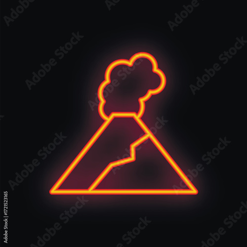 Neon sign illustration of a volcano erupting with lava flowing