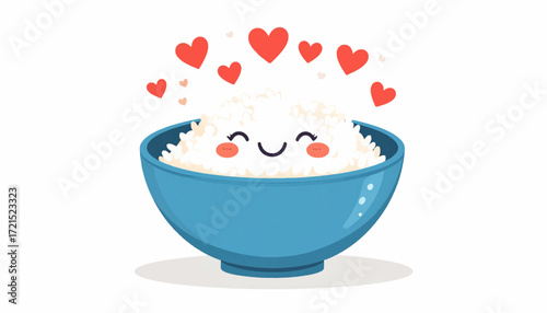 Rice Bowl with Love A Charming Illustration of Happiness and Nourishment