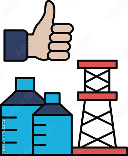 A thumbs up sign is above a picture of a power plant