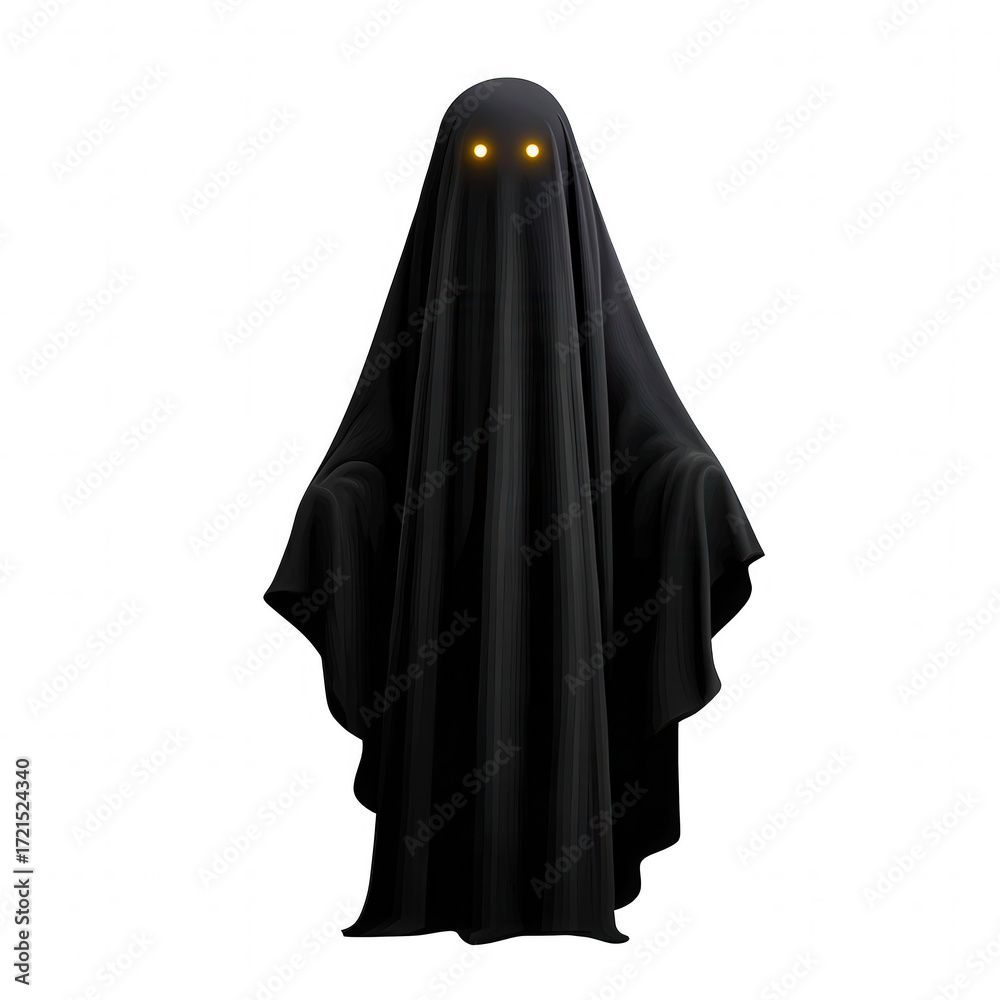 Obraz premium Spooky shadow ghost creature from horror nightmare with glowing eye. dark, evil, scary monster phantom isolated on transparency background, perfect for Halloween