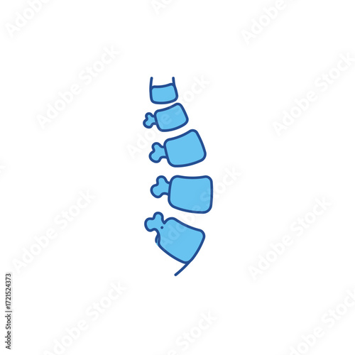 A clean, minimalist blue outline illustration depicts the human vertebral column, showcasing essential anatomical structure for medical and educational purposes.