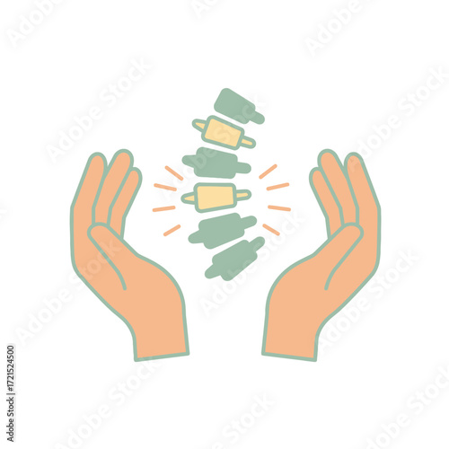 An illustrative icon depicting human hands gently supporting a healthy spine, emphasizing chiropractic care, back pain relief, and overall well-being.