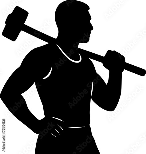 Hammer Throw Athlete Silhouette Vector, Strong Minimalist Pose Black White Sports Design