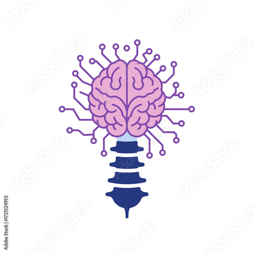 This conceptual graphic brilliantly illustrates the fusion of a human brain with digital circuitry, representing the power of AI, new ideas, and technological advancement.