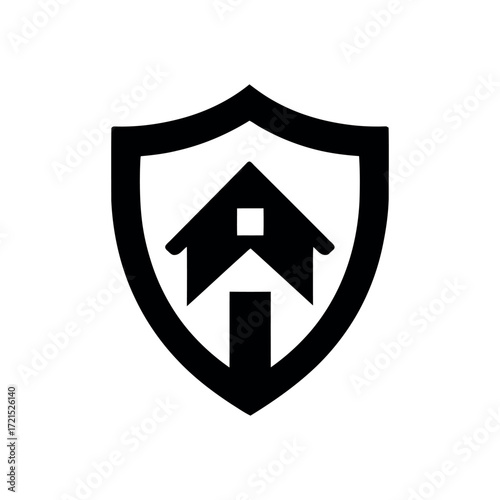 Free Download A black and white logo of a house with an arrow inside a shield shape on a white background image - GFXLoad