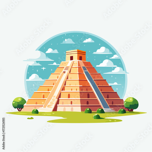 Pixel Art Mayan Pyramid Under a Blue Sky