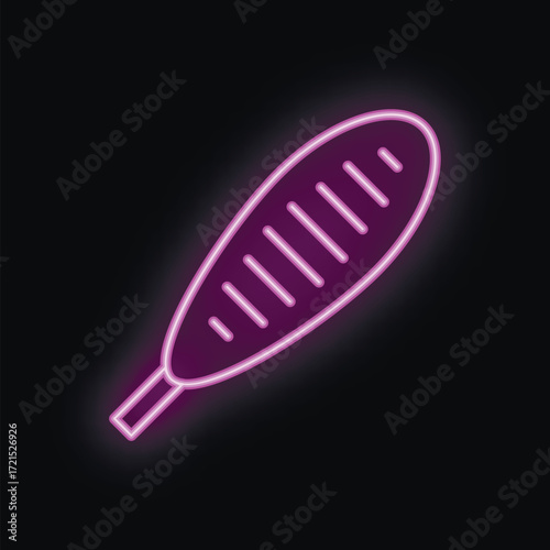 Glowing neon icon representing a grilled sausage on a stick, perfect for food related designs