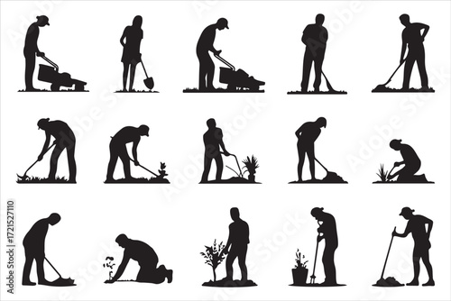 Farm and Garden Work Silhouettes – Rural Worker Vector Graphics Set
