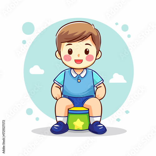 Happy Toddler Boy Sitting on Potty Training Chair