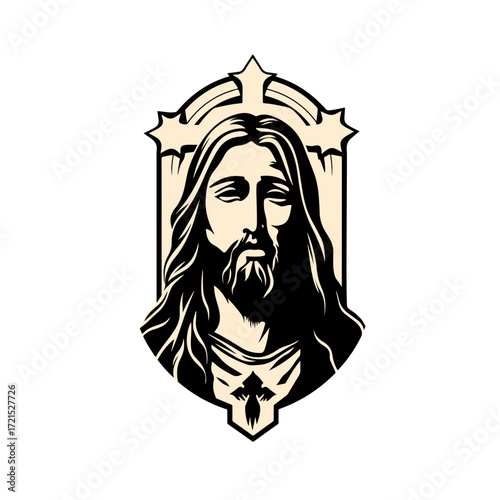 Serene portrait of Jesus Christ conveying peace and spiritual strength, perfect for religious themes and inspirational designs