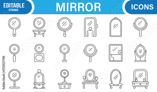 Household mirror vector symbols in minimal and editable style.