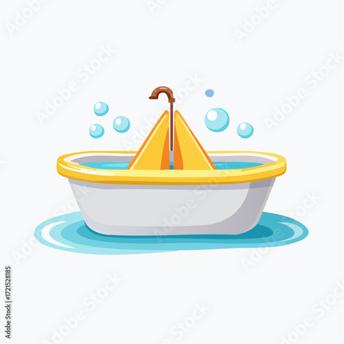 Paper Boat in Yellow Tub with Bubbles