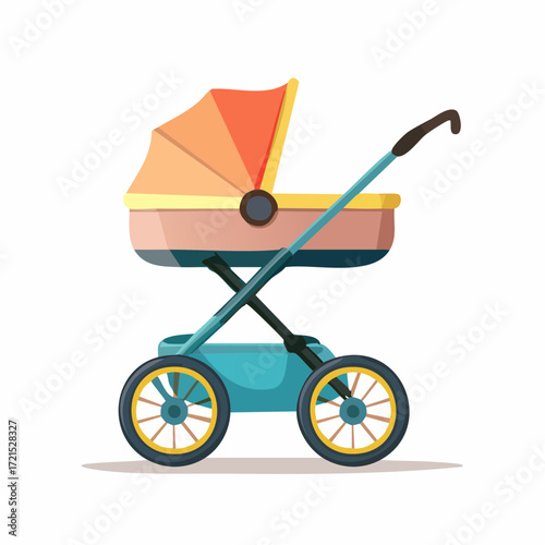 Pastel Baby Stroller on White Background