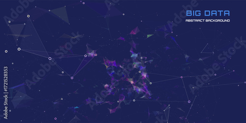 Abstract background with lines and circles connection motion in cyberspace dark. Visualization futuristic digital big data technology. Big Data. For technology, science and computing.