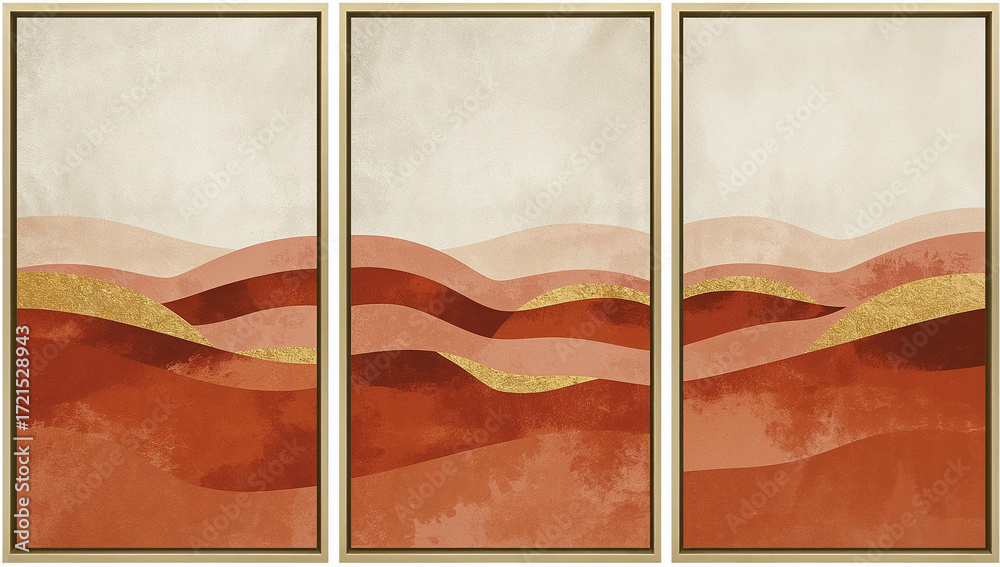 Fototapeta premium Minimalist Abstract Desert Dunes Triptych Wall Art