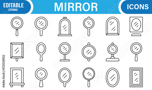 Minimal vector illustrations of mirrors for vanity, fashion, and decor.