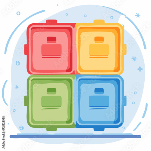 Colorful Square Containers on Light Blue Background