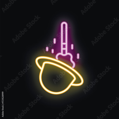 Neon sign of a plunger unclogging a toilet bowl, a bright and humorous illustration for plumbing services