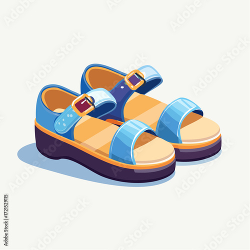 Pair of Blue Platform Sandals with Buckle Straps