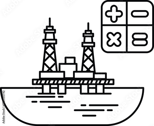 A black and white drawing of a ship with a large number 8 on the right side