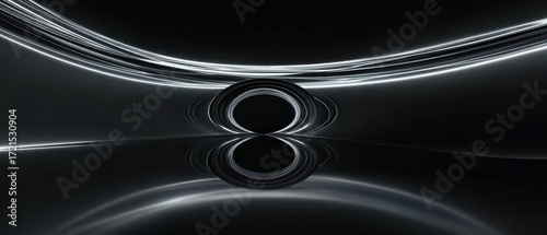 360 degree full panorama environment map of black minimalistic studio environment with bright lights and reflections, 3D render illustration HDRI HDR VR virtual reality