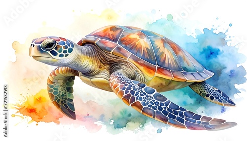 Colorful turtle in watercolor style